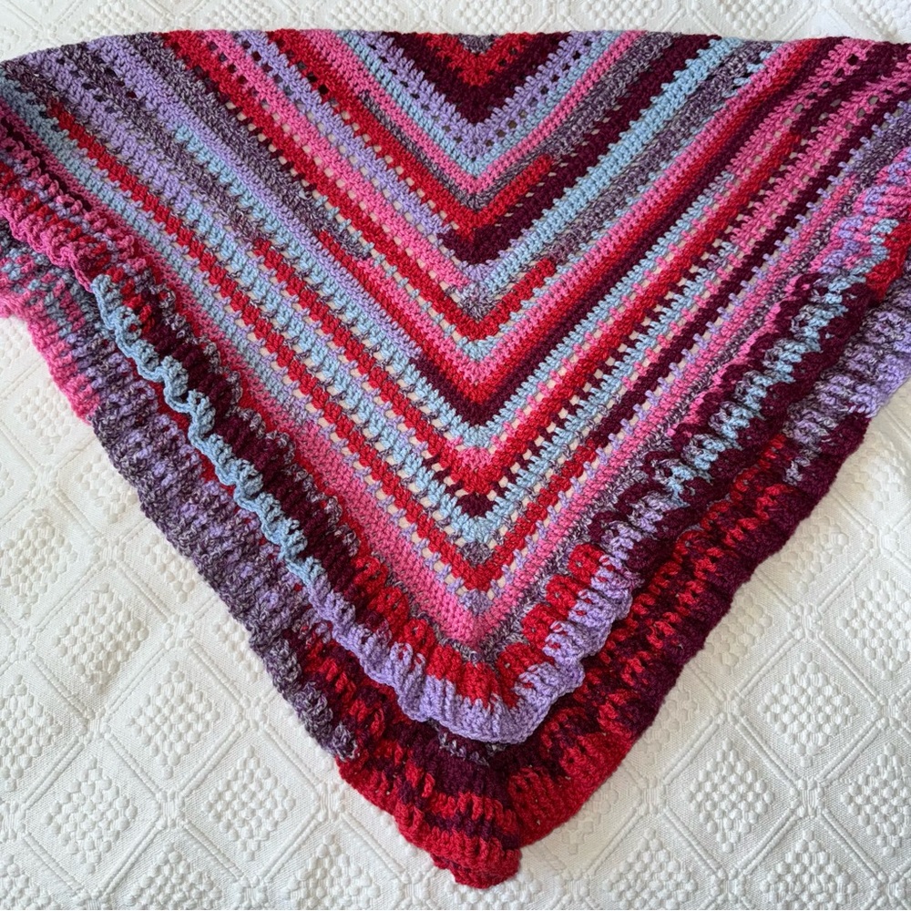 NWT Hand made Crochet triangular multicoloured shawl